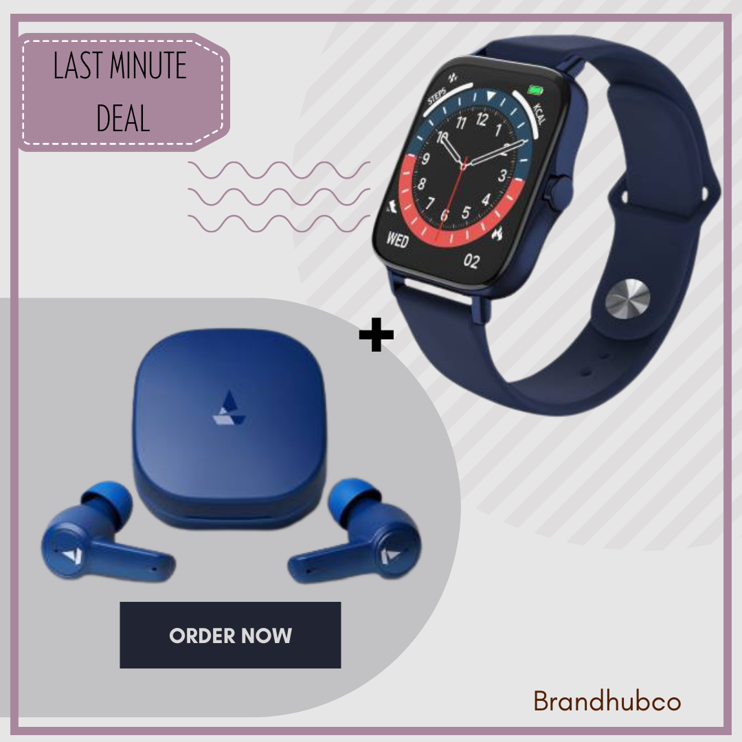 8th Gen. Smartwatch (Blue Strap, Free) & Airdopes upto 17.5 Hours Playback and ASAP Charge Bluetooth Headset (Blue Thunder, True Wireless)