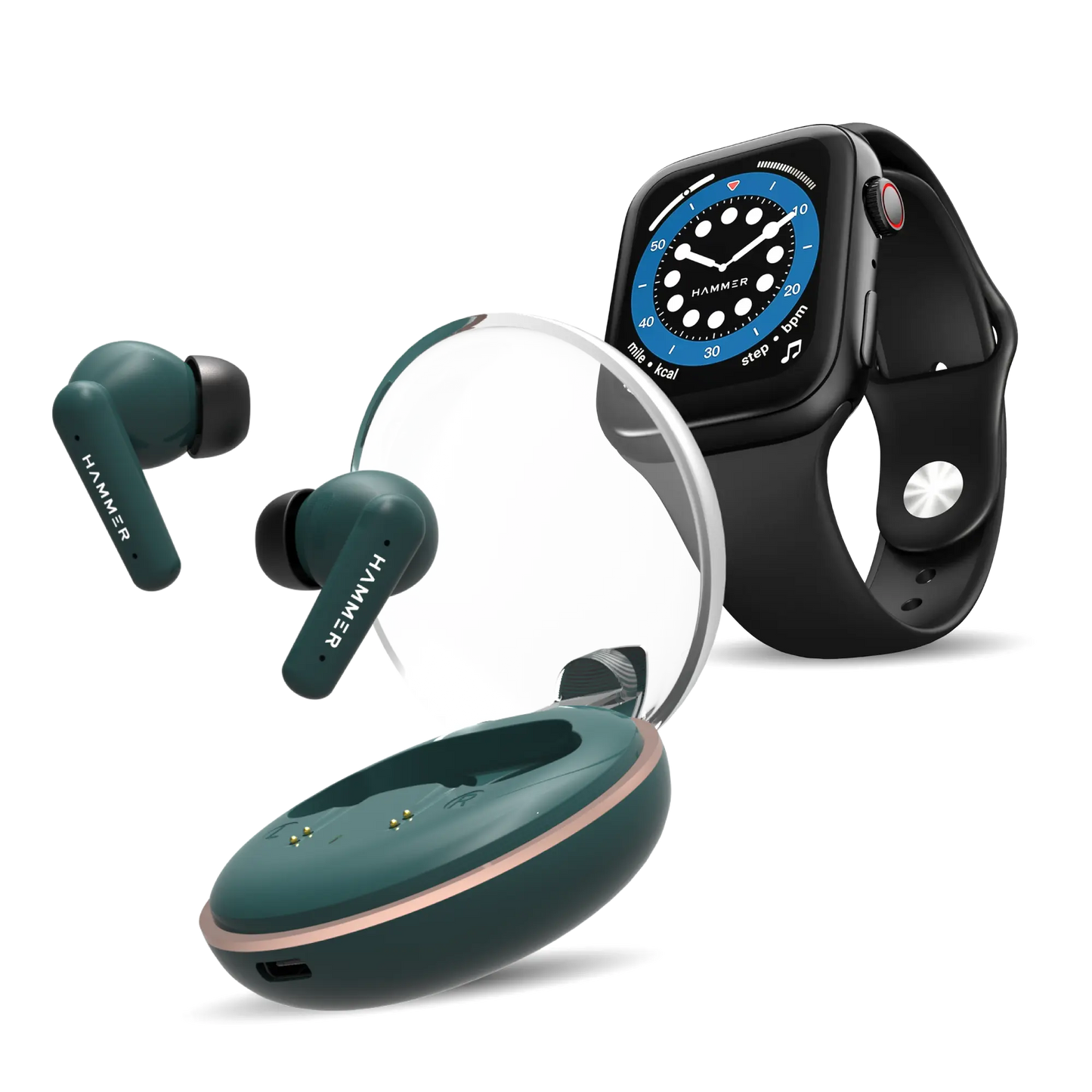Hammer Airflow Plus TWS Earbuds & Ace 2.0 Bluetooth Smartwatch (Combo)
