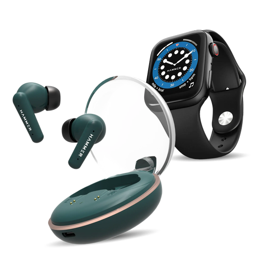 Hammer Airflow Plus TWS Earbuds & Ace 2.0 Bluetooth Smartwatch (Combo)