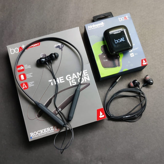 boAt Rockerz 205 Pro+ Bluetooth Neckband & boAt Airdopes 131 True Wireless Earbuds with free earphones { COMBO OF -3 }