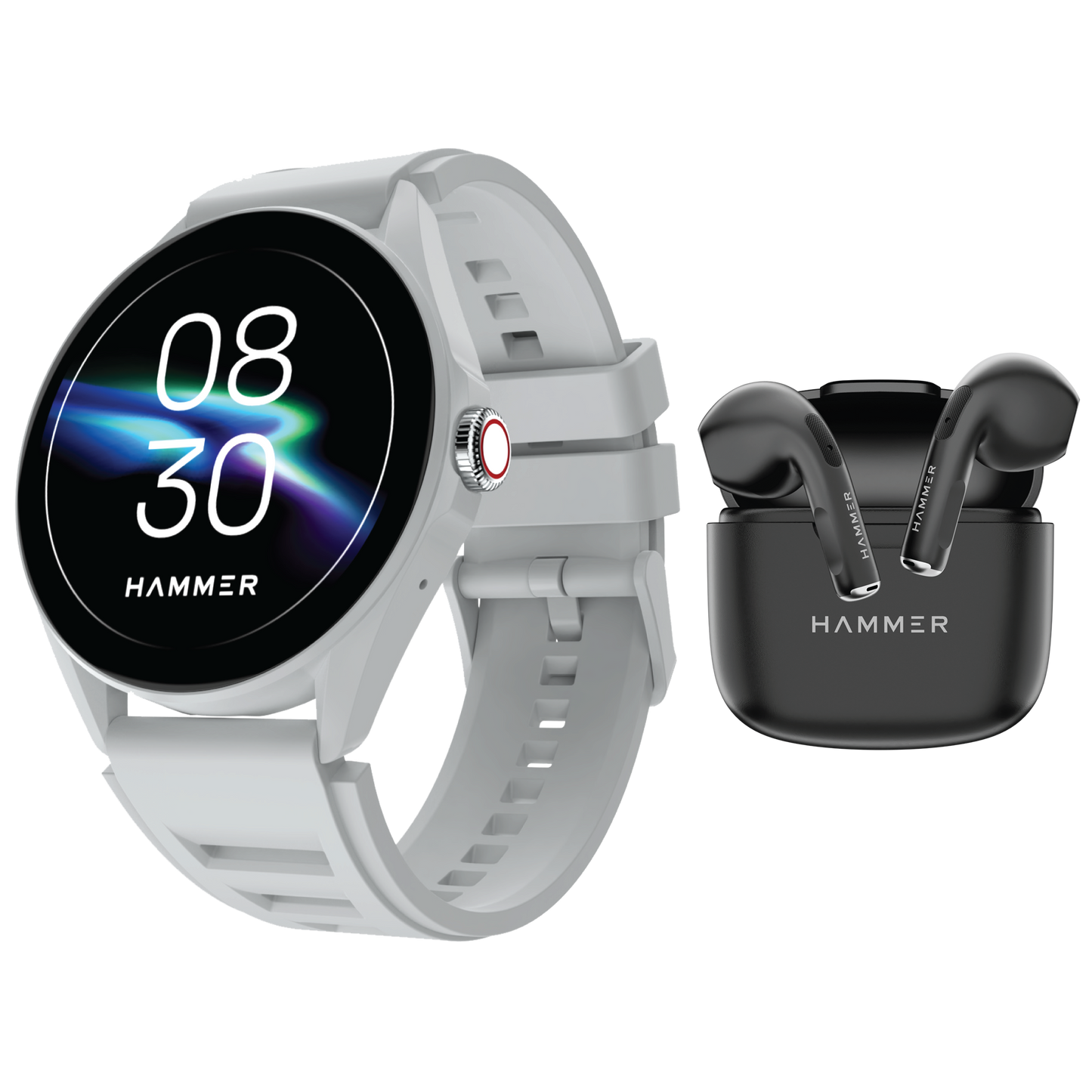 Hammer Cyclone Round Dial Bluetooth Smartwatch & KO Mini Bluetooth Earbuds (Combo)