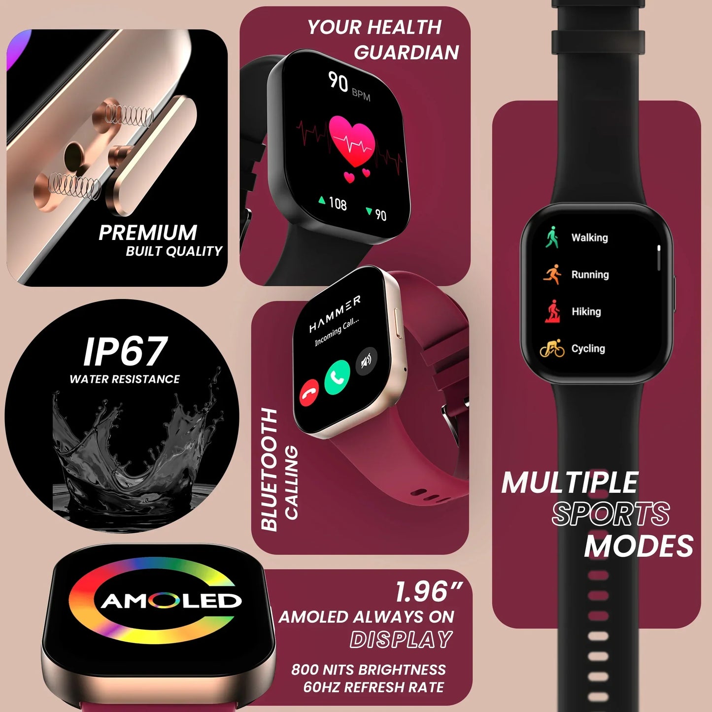 Hammer Robust Bluetooth Calling Smartwatch & Hammer Twist In-Ear Bluetooth Neckband (Combo)