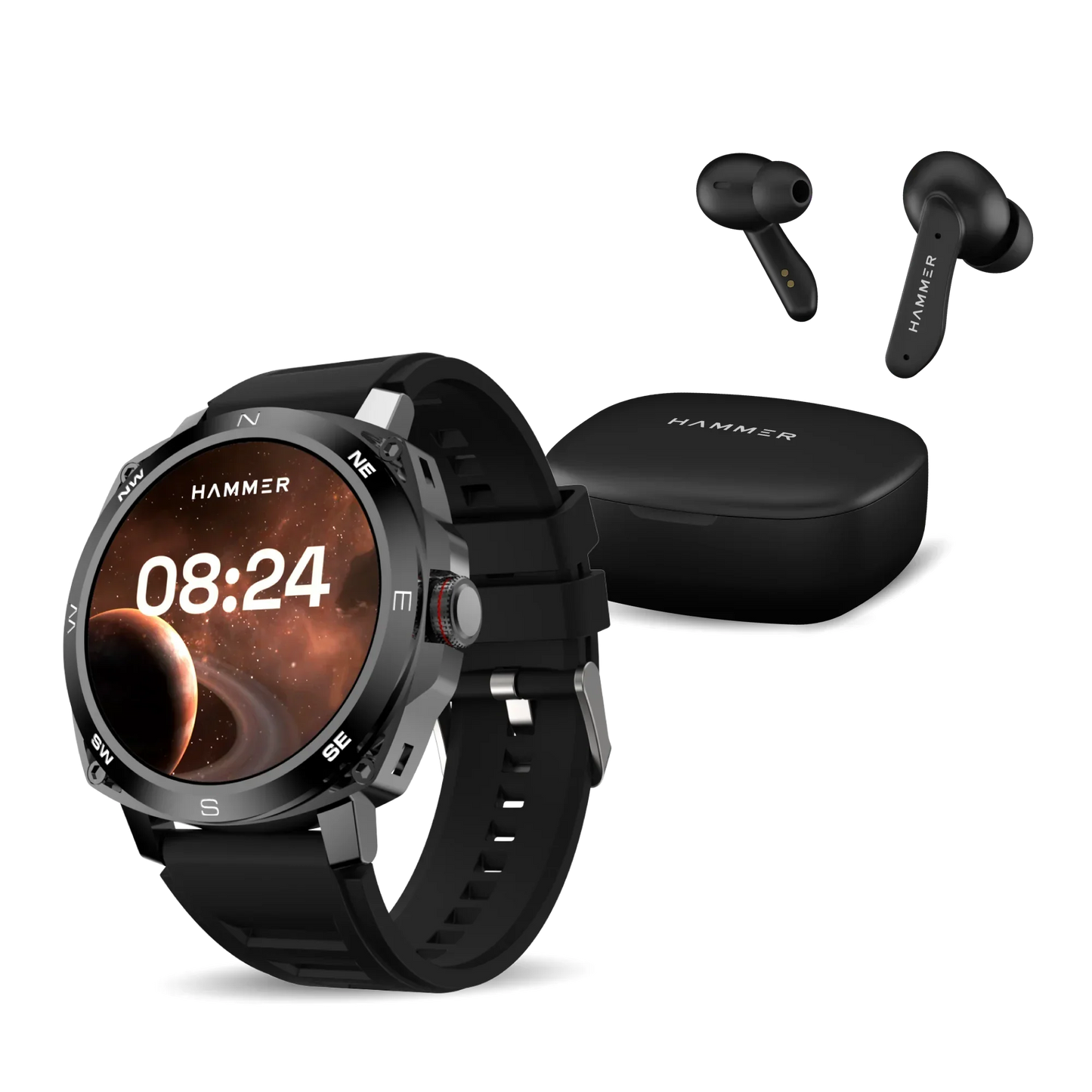 Hammer Fit Pro Bluetooth Smart Watch & Soliltude TWS Earbuds (Combo)