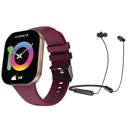 Hammer Robust Bluetooth Calling Smartwatch & Hammer Twist In-Ear Bluetooth Neckband (Combo)