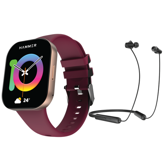 Hammer Robust Bluetooth Calling Smartwatch & Hammer Twist In-Ear Bluetooth Neckband (Combo)